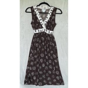 Motherhood Maternity Dress Womens S Brown White Polka Dot Feminine Stretch Light